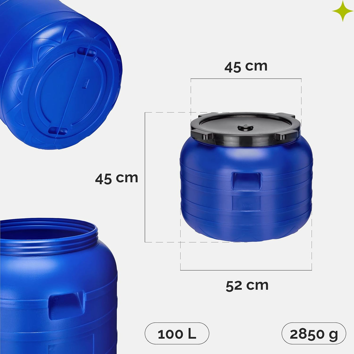 Garronda Récupérateur d'eau de Pluie Large 100 litres sans BPA avec Couvercle Jerrican pour Jardin et Stockage GD-0093, Bleu