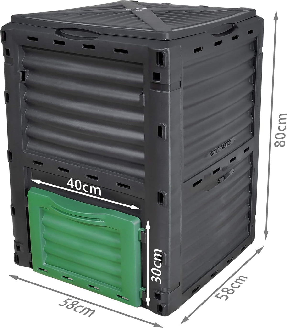 VOUNOT Composteur de Jardin 300L Qualité Supérieure Bac Composteur pour Jardin Déchets Bac à Composte en Polypropylène Résistant aux Chocs et aux UV Noir Vert Lot de 1